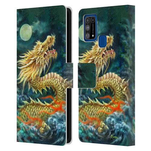 Kayomi Harai Animals And Fantasy Asian Dragon In The Moon Leather Book Wallet Case Cover For Samsung Galaxy M31 (2020)
