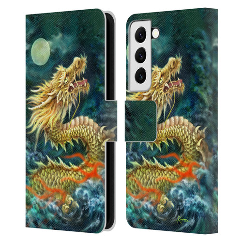 Kayomi Harai Animals And Fantasy Asian Dragon In The Moon Leather Book Wallet Case Cover For Samsung Galaxy S22 5G