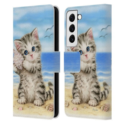 Kayomi Harai Animals And Fantasy Seashell Kitten At Beach Leather Book Wallet Case Cover For Samsung Galaxy S22 5G