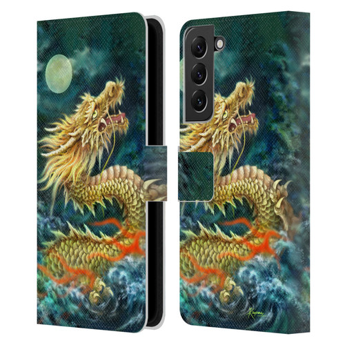Kayomi Harai Animals And Fantasy Asian Dragon In The Moon Leather Book Wallet Case Cover For Samsung Galaxy S22+ 5G
