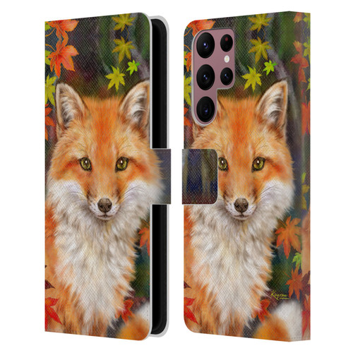 Kayomi Harai Animals And Fantasy Fox With Autumn Leaves Leather Book Wallet Case Cover For Samsung Galaxy S22 Ultra 5G