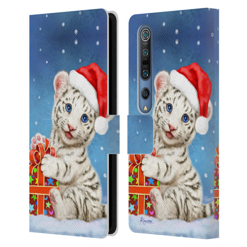 Kayomi Harai Animals And Fantasy White Tiger Christmas Gift Leather Book Wallet Case Cover For Xiaomi Mi 10 5G / Mi 10 Pro 5G