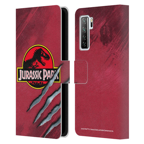 Jurassic Park Logo Red Claw Leather Book Wallet Case Cover For Huawei Nova 7 SE/P40 Lite 5G