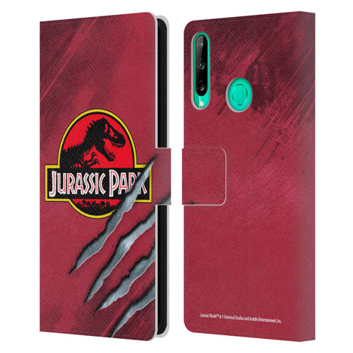 Jurassic Park Logo Red Claw Leather Book Wallet Case Cover For Huawei P40 lite E