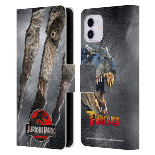 Jurassic Park Logo T-Rex Claw Mark Leather Book Wallet Case Cover For Apple iPhone 11