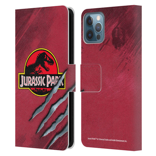 Jurassic Park Logo Red Claw Leather Book Wallet Case Cover For Apple iPhone 12 / iPhone 12 Pro