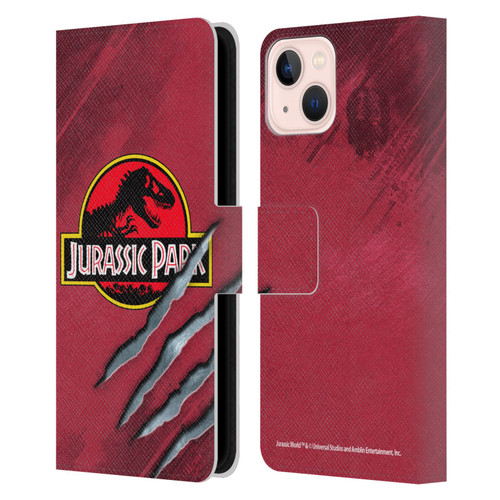 Jurassic Park Logo Red Claw Leather Book Wallet Case Cover For Apple iPhone 13