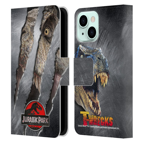 Jurassic Park Logo T-Rex Claw Mark Leather Book Wallet Case Cover For Apple iPhone 13 Mini