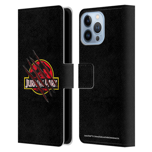 Jurassic Park Logo Plain Black Claw Leather Book Wallet Case Cover For Apple iPhone 13 Pro Max