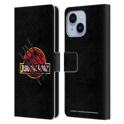 Jurassic Park Logo Plain Black Claw Leather Book Wallet Case Cover For Apple iPhone 14 Plus
