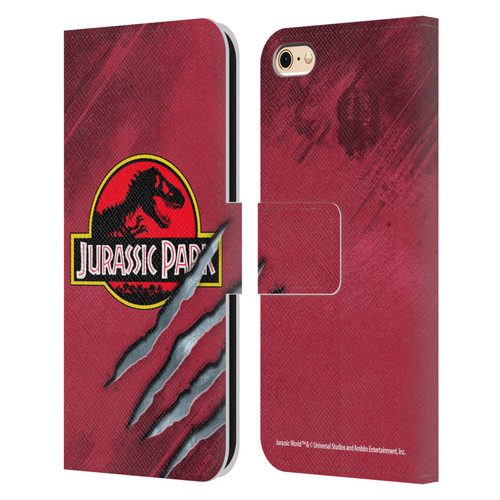 Jurassic Park Logo Red Claw Leather Book Wallet Case Cover For Apple iPhone 6 / iPhone 6s