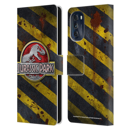 Jurassic Park Logo Distressed Look Crosswalk Leather Book Wallet Case Cover For Motorola Moto G (2022)