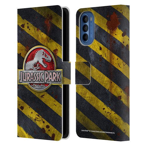 Jurassic Park Logo Distressed Look Crosswalk Leather Book Wallet Case Cover For Motorola Moto G41