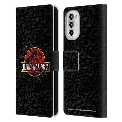 Jurassic Park Logo Plain Black Claw Leather Book Wallet Case Cover For Motorola Moto G52