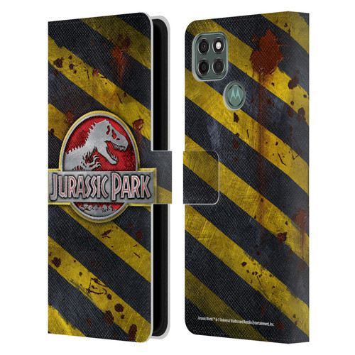 Jurassic Park Logo Distressed Look Crosswalk Leather Book Wallet Case Cover For Motorola Moto G9 Power