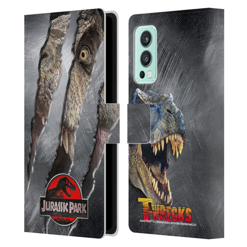 Jurassic Park Logo T-Rex Claw Mark Leather Book Wallet Case Cover For OnePlus Nord 2 5G