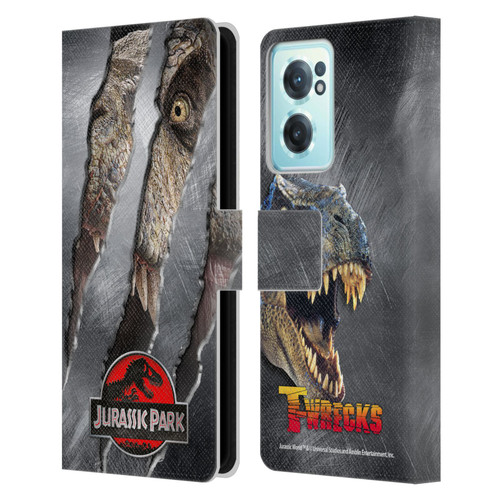 Jurassic Park Logo T-Rex Claw Mark Leather Book Wallet Case Cover For OnePlus Nord CE 2 5G
