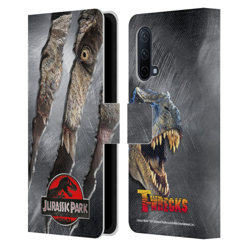 Jurassic Park Logo T-Rex Claw Mark Leather Book Wallet Case Cover For OnePlus Nord CE 5G