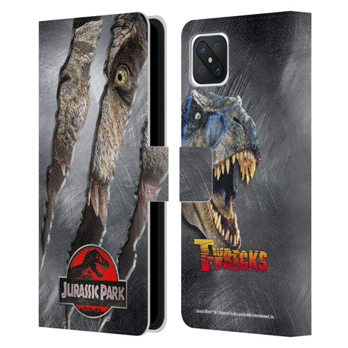 Jurassic Park Logo T-Rex Claw Mark Leather Book Wallet Case Cover For OPPO Reno4 Z 5G
