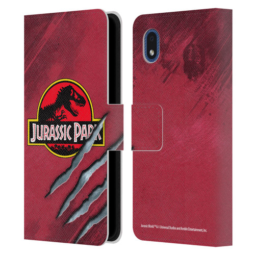 Jurassic Park Logo Red Claw Leather Book Wallet Case Cover For Samsung Galaxy A01 Core (2020)