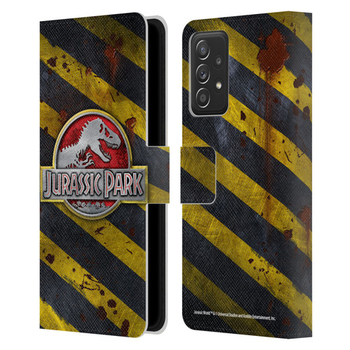 Jurassic Park Logo Distressed Look Crosswalk Leather Book Wallet Case Cover For Samsung Galaxy A52 / A52s / 5G (2021)