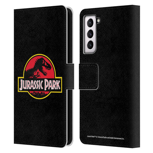 Jurassic Park Logo Plain Black Leather Book Wallet Case Cover For Samsung Galaxy S21 5G