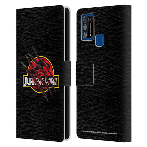 Jurassic Park Logo Plain Black Claw Leather Book Wallet Case Cover For Samsung Galaxy M31 (2020)