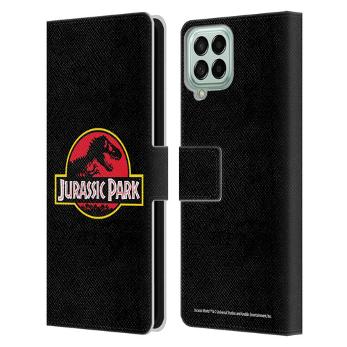 Jurassic Park Logo Plain Black Leather Book Wallet Case Cover For Samsung Galaxy M33 (2022)