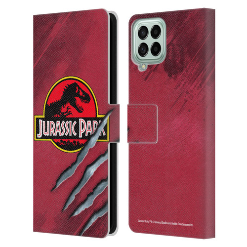 Jurassic Park Logo Red Claw Leather Book Wallet Case Cover For Samsung Galaxy M33 (2022)