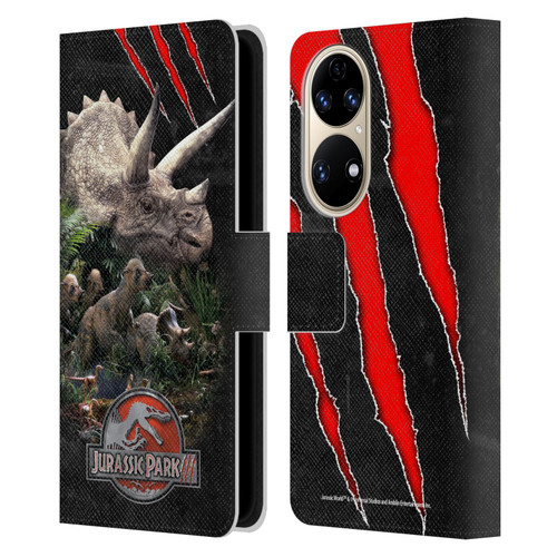 Jurassic Park III Key Art Dinosaurs 2 Leather Book Wallet Case Cover For Huawei P50