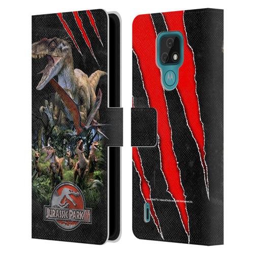Jurassic Park III Key Art Dinosaurs 3 Leather Book Wallet Case Cover For Motorola Moto E7