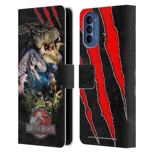 Jurassic Park III Key Art Dinosaurs Leather Book Wallet Case Cover For Motorola Moto G41