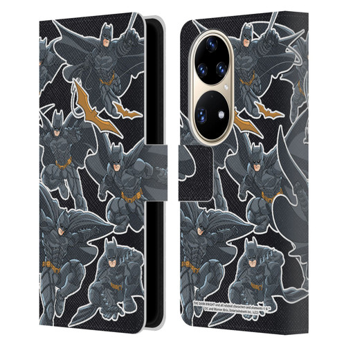 The Dark Knight Character Art Batman Sticker Collage Leather Book Wallet Case Cover For Huawei P50 Pro