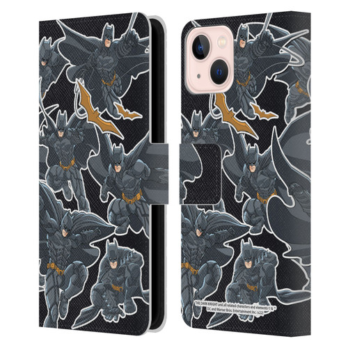 The Dark Knight Character Art Batman Sticker Collage Leather Book Wallet Case Cover For Apple iPhone 13