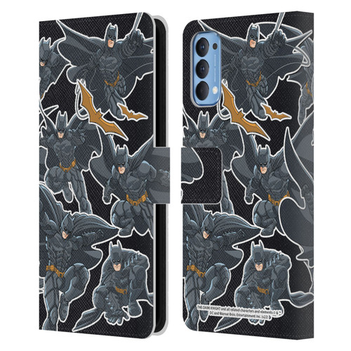 The Dark Knight Character Art Batman Sticker Collage Leather Book Wallet Case Cover For OPPO Reno 4 5G