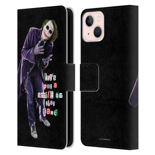 The Dark Knight Graphics Joker Put A Smile Leather Book Wallet Case Cover For Apple iPhone 13