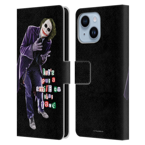 The Dark Knight Graphics Joker Put A Smile Leather Book Wallet Case Cover For Apple iPhone 14 Plus