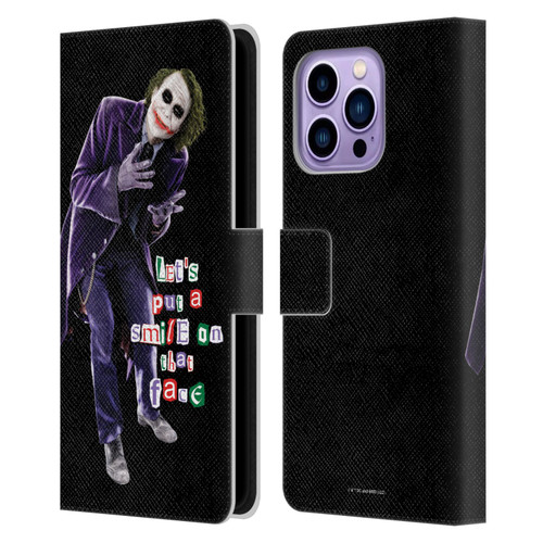 The Dark Knight Graphics Joker Put A Smile Leather Book Wallet Case Cover For Apple iPhone 14 Pro Max