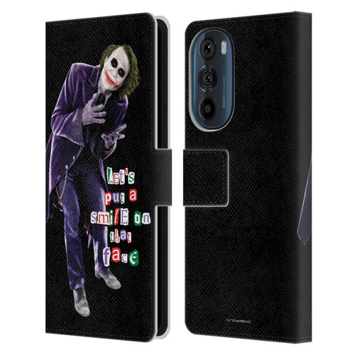 The Dark Knight Graphics Joker Put A Smile Leather Book Wallet Case Cover For Motorola Edge 30