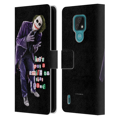 The Dark Knight Graphics Joker Put A Smile Leather Book Wallet Case Cover For Motorola Moto E7