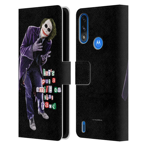 The Dark Knight Graphics Joker Put A Smile Leather Book Wallet Case Cover For Motorola Moto E7 Power / Moto E7i Power