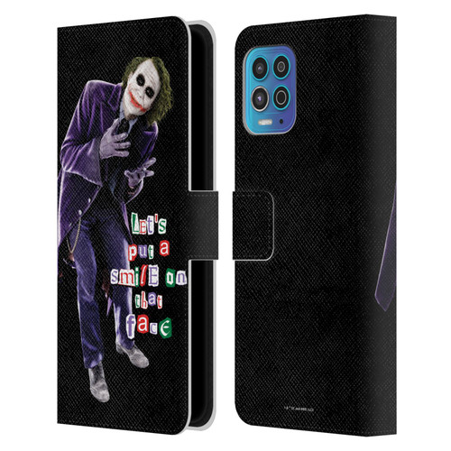 The Dark Knight Graphics Joker Put A Smile Leather Book Wallet Case Cover For Motorola Moto G100