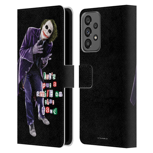 The Dark Knight Graphics Joker Put A Smile Leather Book Wallet Case Cover For Samsung Galaxy A73 5G (2022)