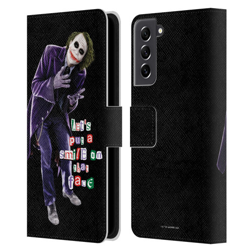 The Dark Knight Graphics Joker Put A Smile Leather Book Wallet Case Cover For Samsung Galaxy S21 FE 5G
