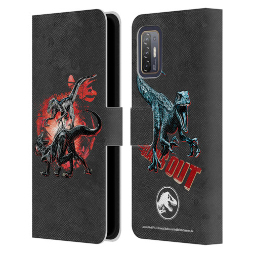 Jurassic World Fallen Kingdom Key Art Raptors Battle Leather Book Wallet Case Cover For HTC Desire 21 Pro 5G