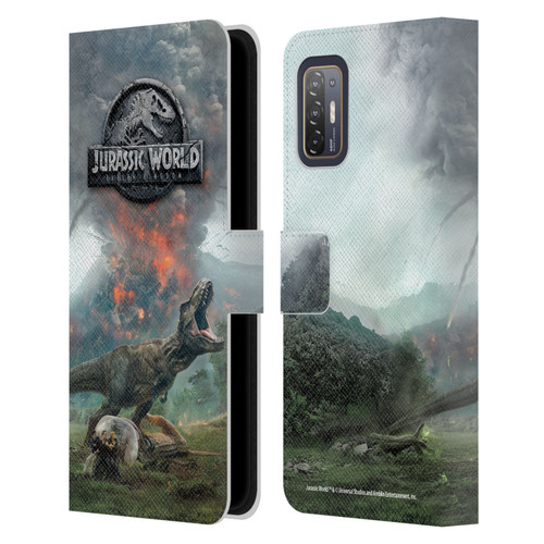 Jurassic World Fallen Kingdom Key Art T-Rex Volcano Leather Book Wallet Case Cover For HTC Desire 21 Pro 5G