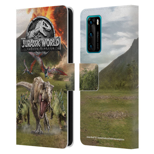 Jurassic World Fallen Kingdom Key Art Dinosaurs Escape Leather Book Wallet Case Cover For Huawei P40 5G
