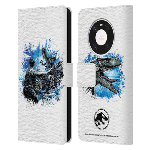 Jurassic World Fallen Kingdom Key Art Blue & Owen Distressed Look Leather Book Wallet Case Cover For Huawei Mate 40 Pro 5G