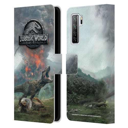 Jurassic World Fallen Kingdom Key Art T-Rex Volcano Leather Book Wallet Case Cover For Huawei Nova 7 SE/P40 Lite 5G