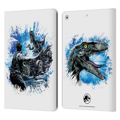 Jurassic World Fallen Kingdom Key Art Blue & Owen Distressed Look Leather Book Wallet Case Cover For Apple iPad 10.2 2019/2020/2021